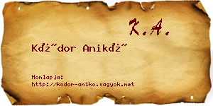 Kódor Anikó névjegykártya